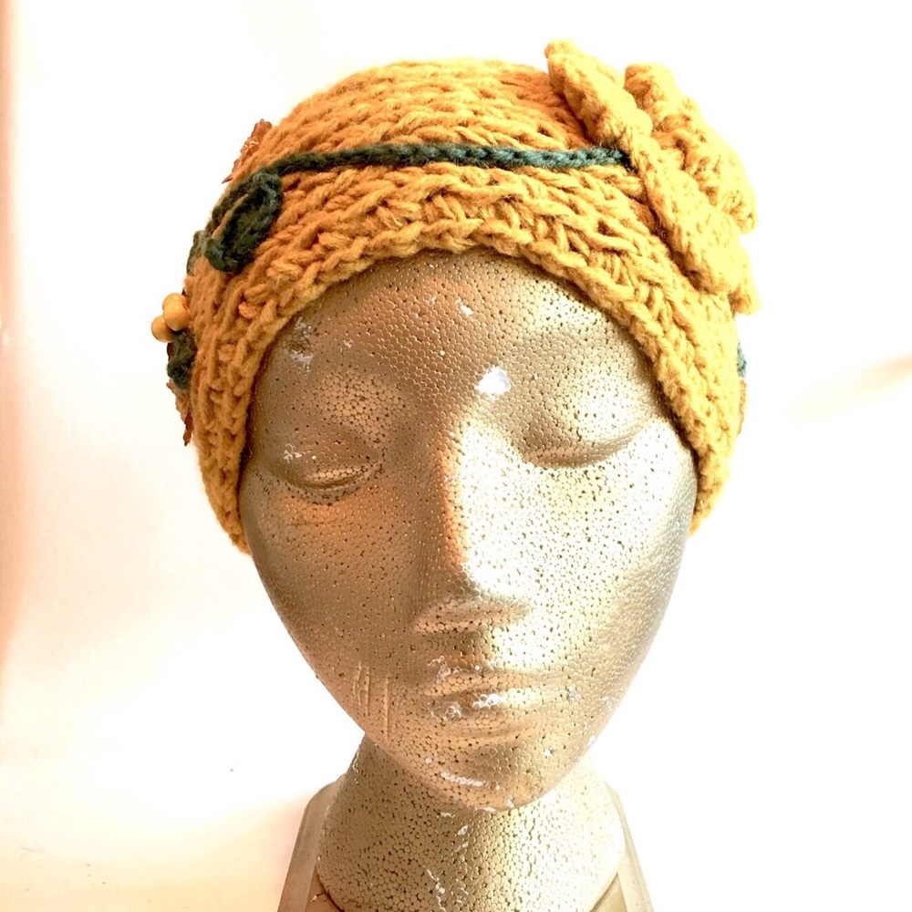 Crocheted/Knit Adjustable Yellow Headband - Picture 1 of 7